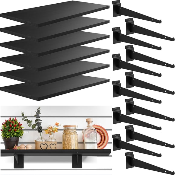 Estantería Slatwall Tcevily, 6 unidades, madera, 20 x 50 cm, con soportes metálicos