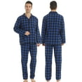 thumbnail image 3 of LNFINTDO Mens Flannel Pajama Sets Plaid Cotton Pajamas Pjs Set Button Down Soft Warm Lounge Sleepwear Tops & Pjs Pants, Blue Plaid, X-Large, 3 of 8