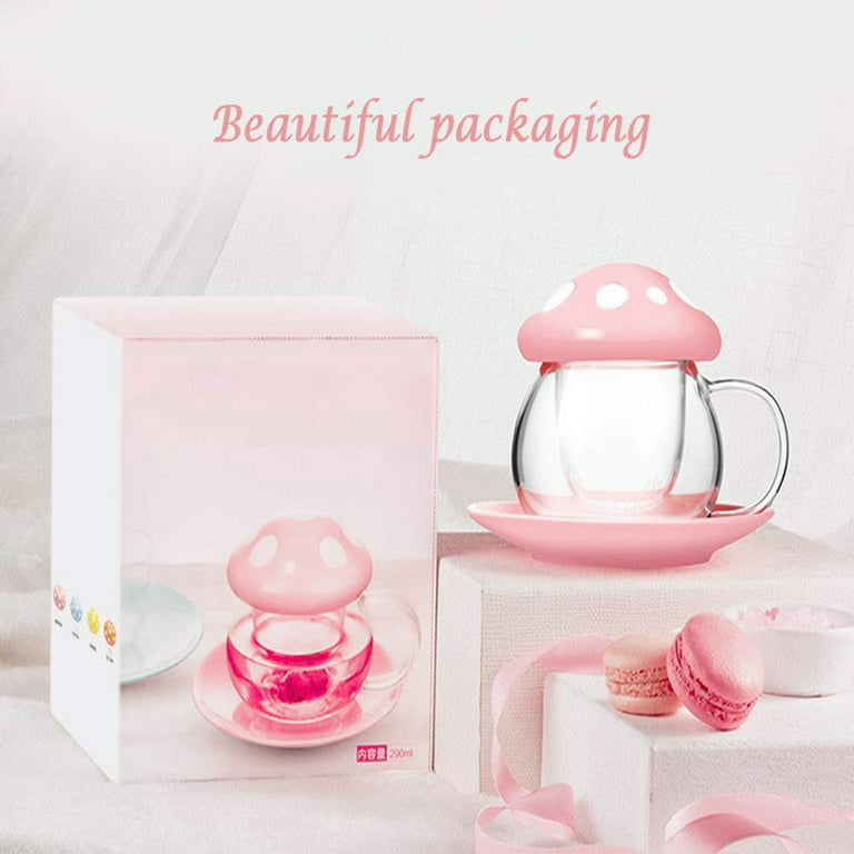 290Ml Mushroom Glass Coffee Mug with Ceramic Cup Holder Reheatable Milk Cup  Afternoon Flower Tea Cup with Glass Filter D 