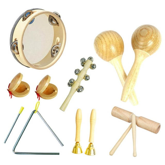 Percussion Instruments Toy Musical Instrument Set with Storage Bag Natural Wood 7-piece 0.684Kg