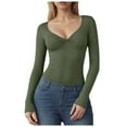 thumbnail image 2 of vigerkar Womens Long Sleeve Twist Front V Neck T Shirts Slim Fit Trendy Shirt Tee (Dark Green, XS), 2 of 8
