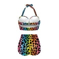 thumbnail image 4 of Yuyamidu Colorful Leopard Print Bikini Sets for Women Tummy Control Swimsuit Size XL Fashion High Cut Halter Neck Push Up Crop Tops+High Waisted Briefs, 2 Pieces, 4 of 6