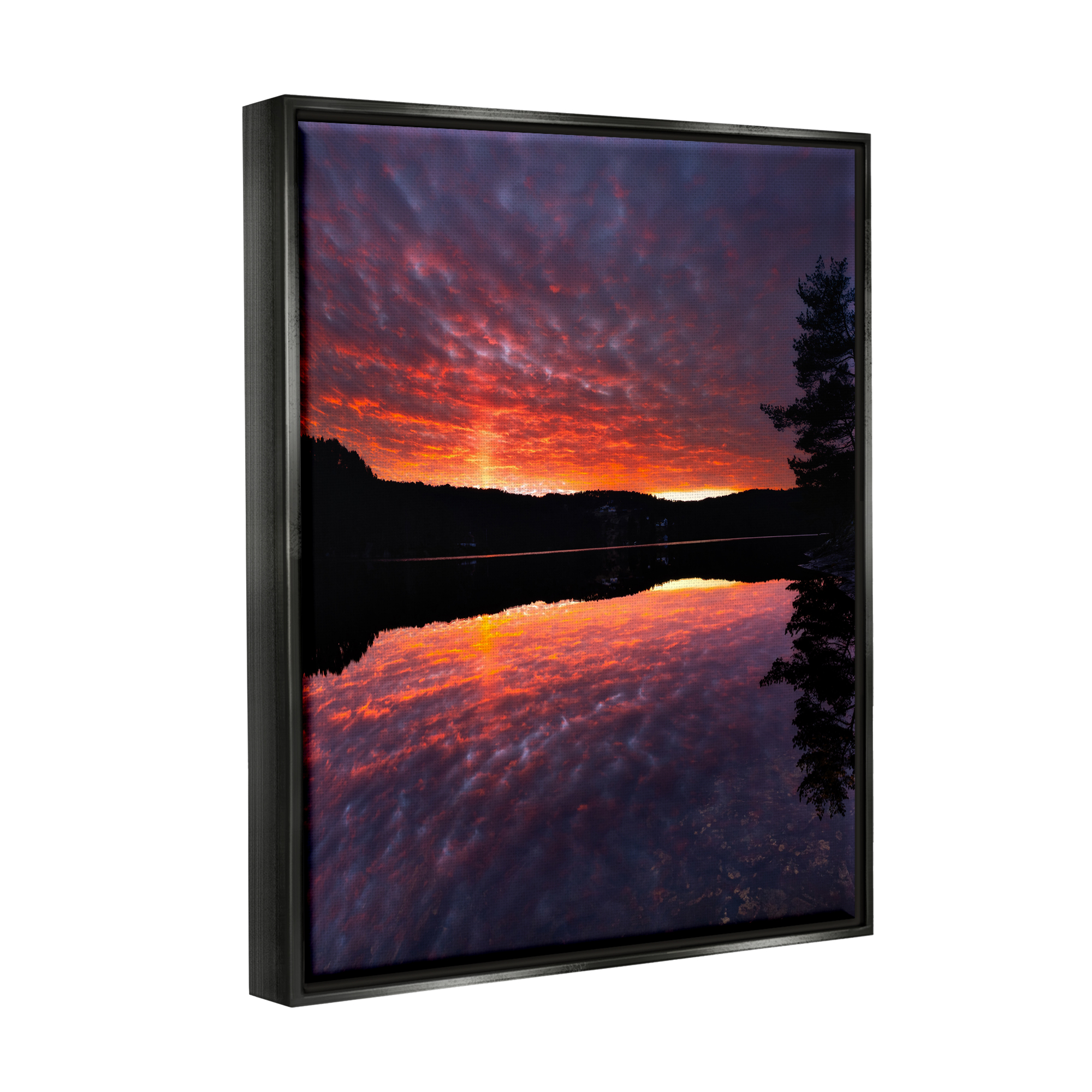 Stupell Industries Lake Sunset Reflection Nature Photography Black Floater Framed Art Print Wall Art, 17 x 21