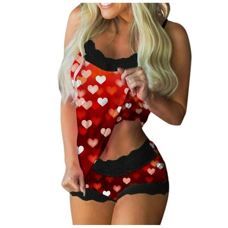 

plus Size Lingerie for Women 5x Sleeveless Shorts Lingerie Print Cami Set Pajamas Lingerie plus Size Women Set