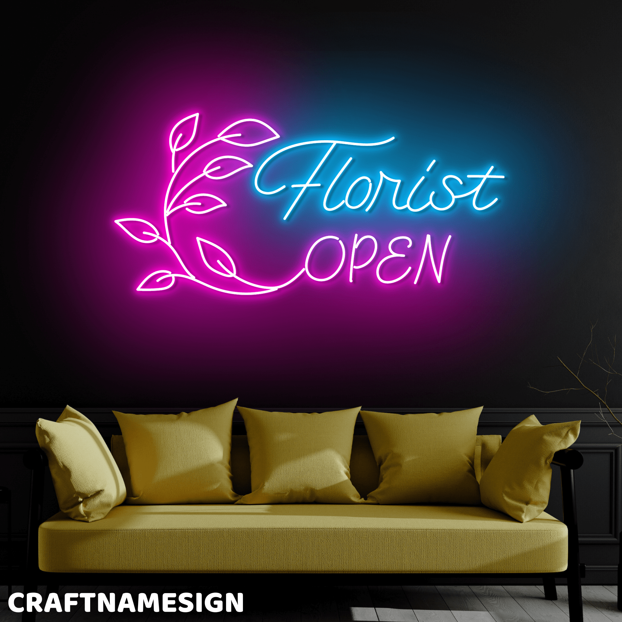 Craftnamesign Florist Open Neon Light Wall Decor, Flower Shop LED Wall Sign