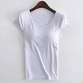 thumbnail image 4 of Womens T Shirts Summer Tops 2025 Short Sleeve Crewneck Padded Basic Tees with Built in Bra Tshirts Shirts for Women, 4 of 5