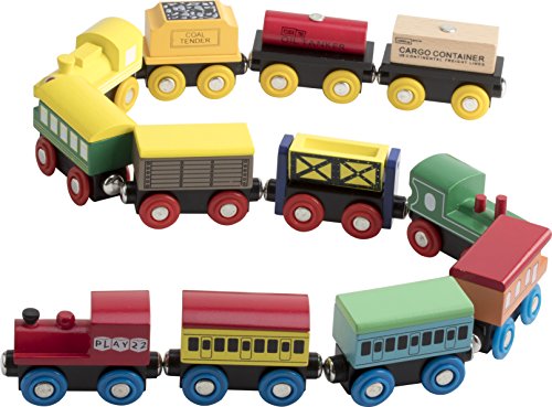 play22 wooden train set 12 pcs train toys magnetic set includes 3 engines