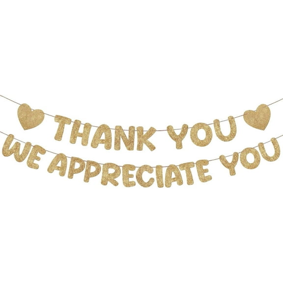 Pre Strung Thank You We Appreciate You Glitter Banner Funny Appreciation Banner for Employee Coworker Staff Teacher Thank Sign Party Decorations(Champagne Gold)
