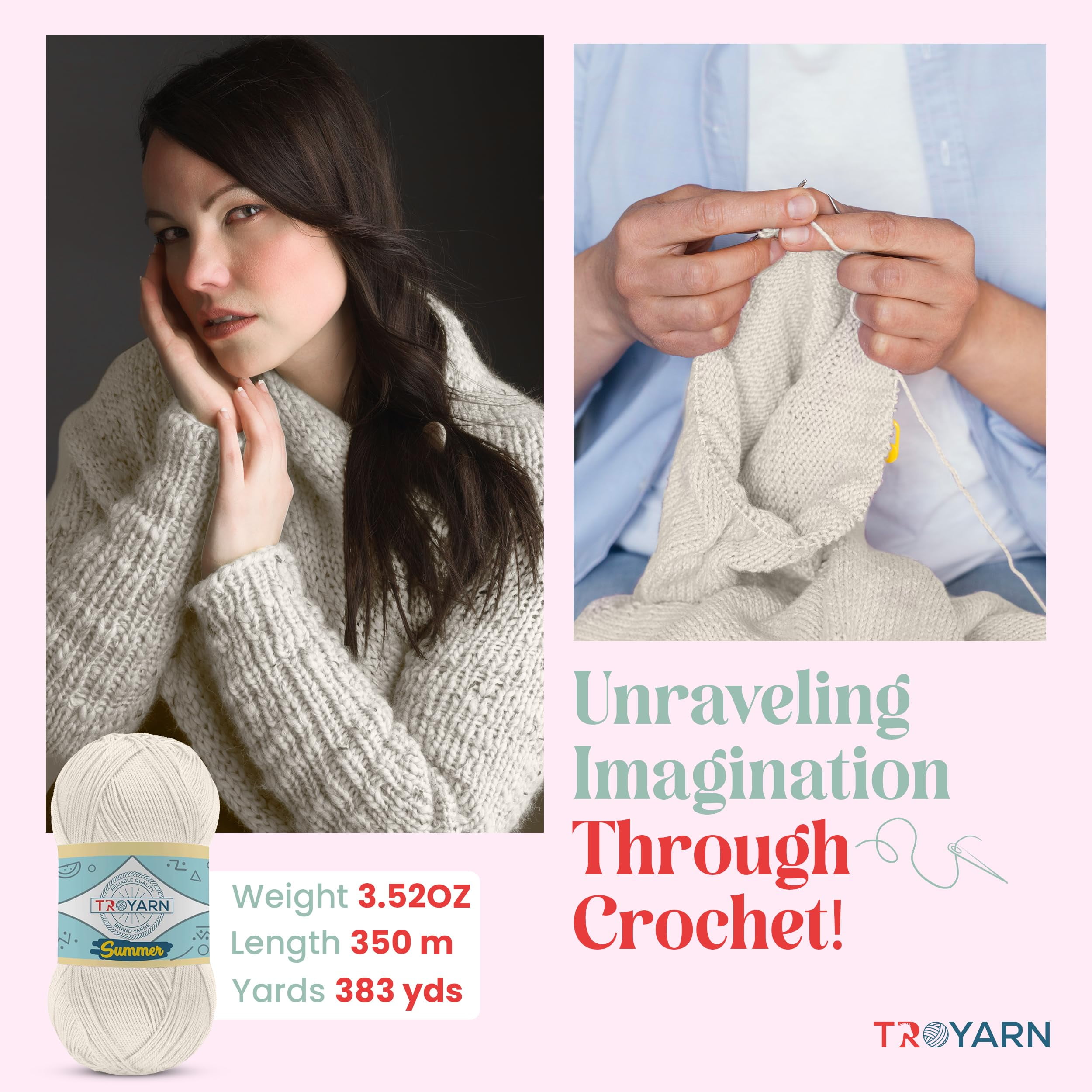 Yarn for Crocheting & Knitting - 4 Skeins (4x383 Yds) (105062 - Light Cream) Crochet Yarn - 100% Microfiber Acrylic Yarn - Knitting Yarn for Craft Projects