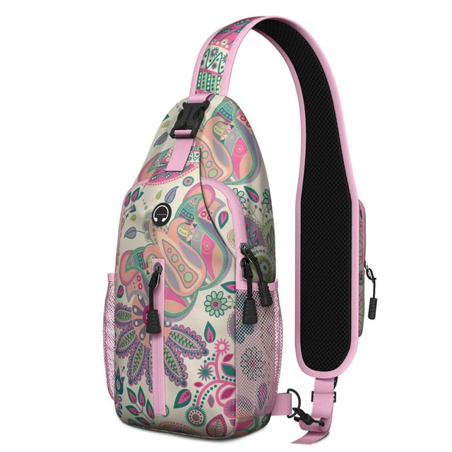 Geometric Paisley Crossbody Backpack – Vintage Boho Sling Bag, Lightweight Anti-Theft Travel Daypack with Adjustable Strap & Multi-Pocket Design