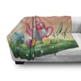 thumbnail image 3 of Fantasy Soft Flannel Fleece Blanket, Polka Dotted Fantasy Tea Pot and Coffee Cup House Surrounded by Lollipops, Cozy Plush for Indoor and Outdoor Use, 50" x 70", Fern Green and Coral, by Ambesonne, 3 of 6
