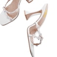 thumbnail image 2 of FSJ Women Crystal Flower Slip on Mules Open Square Toe Spool High Heels Summer Beach Party Slide Shoes Size 14 White, 2 of 4