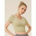 thumbnail image 4 of PISONIC Women's Athletic Crop Top with Cross-Back Design and Built-In Bra Pads - Short Sleeve Activewear for Running, Yoga, Cycling - Breathable, Stretchy, Cycling Top | Cross Back Design, 4 of 10