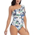 thumbnail image 3 of Wukai Hawaii Palms Chic One Shoulder Swimwear with Ruffle Design and Tummy Control Skirt: Fashionable, Supportive, Comfortable for Beach-Small, 3 of 7