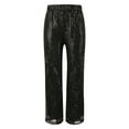 thumbnail image 5 of PUYAHG Women's Pants Wide Leg Long Sequin Gold Sparkly Green High Waist Glitter Loose Woman Relaxed Fit Trousers Black,M, 5 of 5