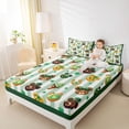 thumbnail image 4 of Feelyou Kawaii Bear Animal Queen Sheet Sets, Cartoon Lucky Shamrock Flat Sheet, Green Stripes Abstract Queen Fitted Sheet, Breathable Home Decor, 4pcs, 4 of 7