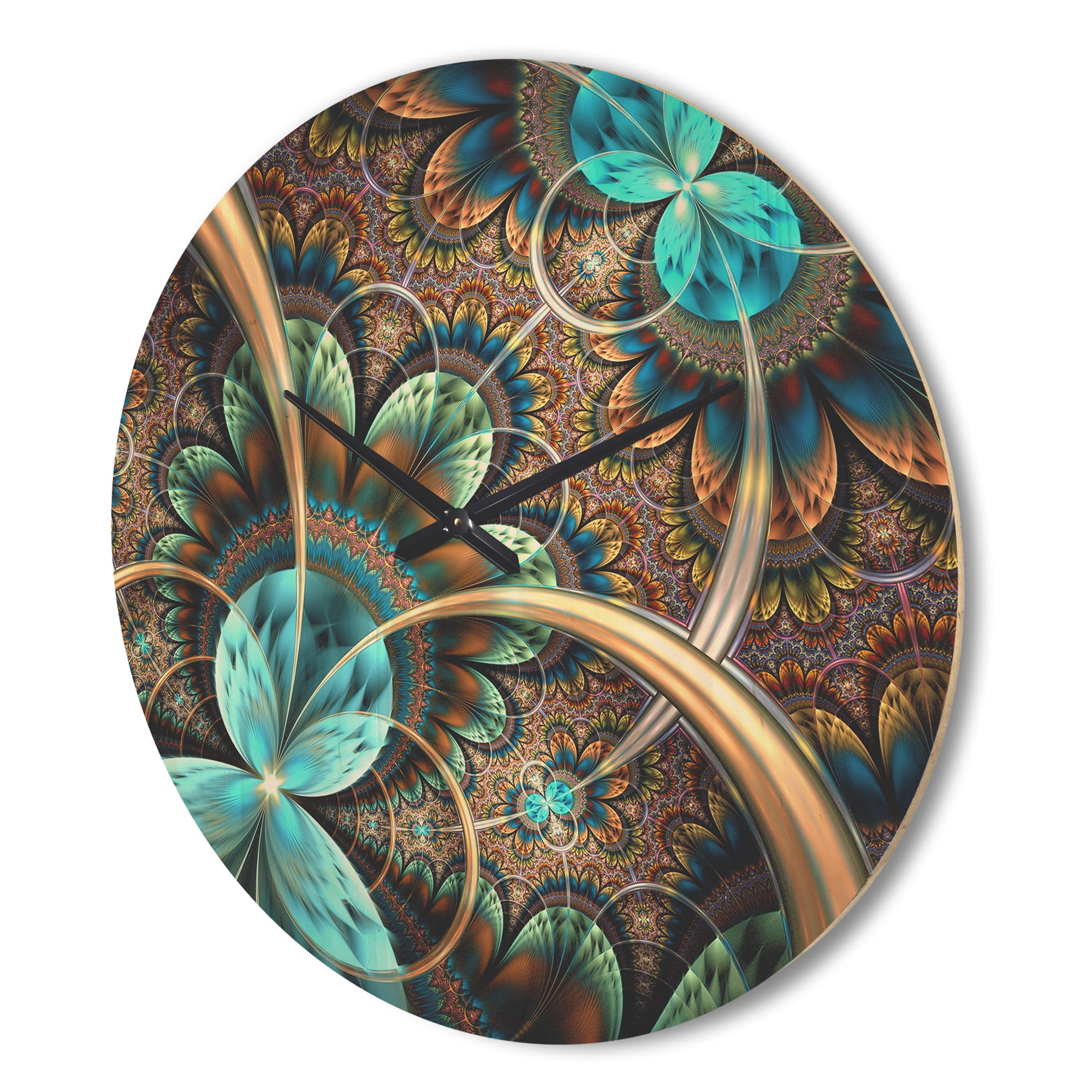 Designart 'Fractal Light Blue Flower' Modern Wood Wall Clock