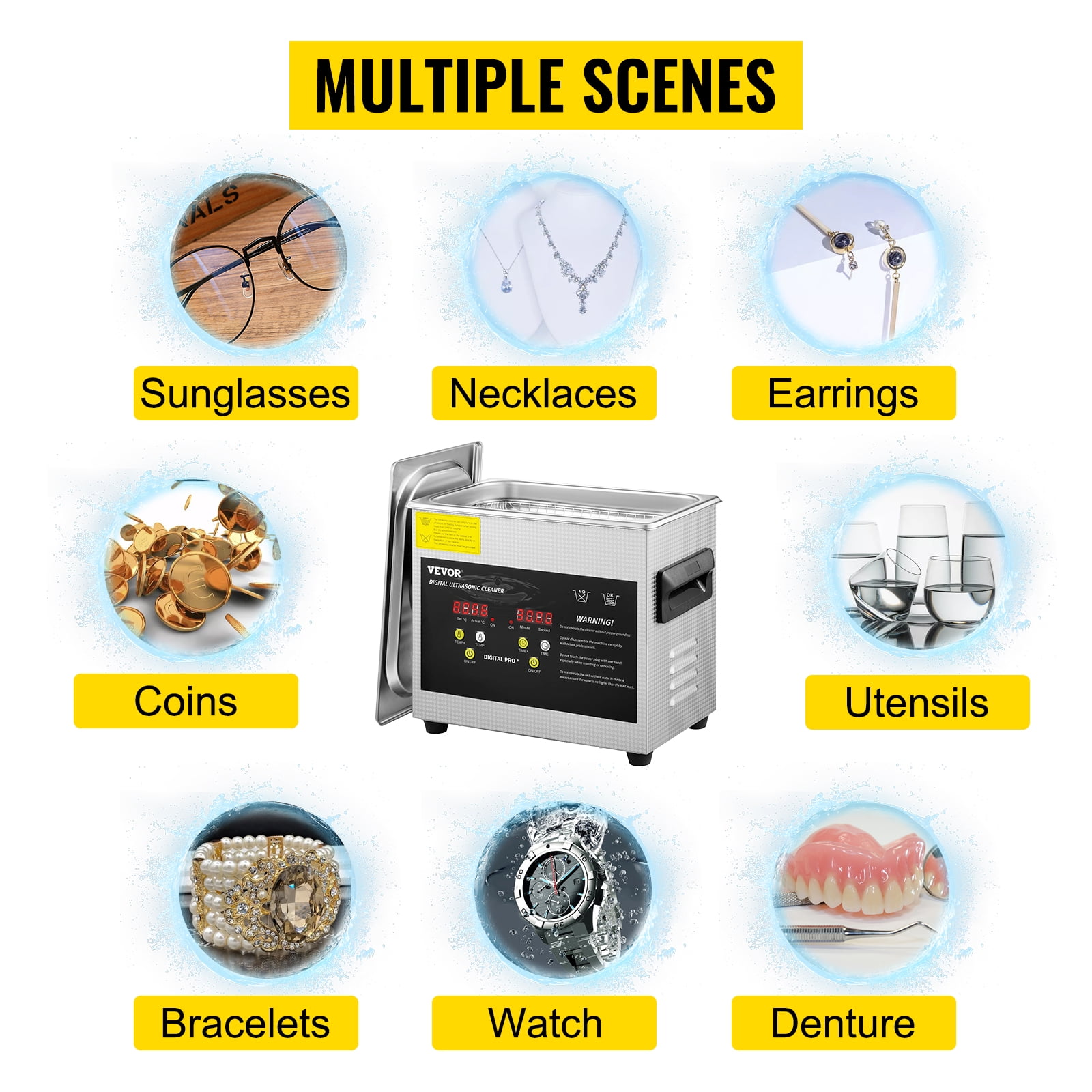 VEVOR 3L Upgraded Ultrasonic Cleaner (200W Heater,120W Ultrasonic) Professional Digital Lab Ultrasonic Parts Cleaner with Heater Timer for Jewelry Glasses Parts Cleaning
