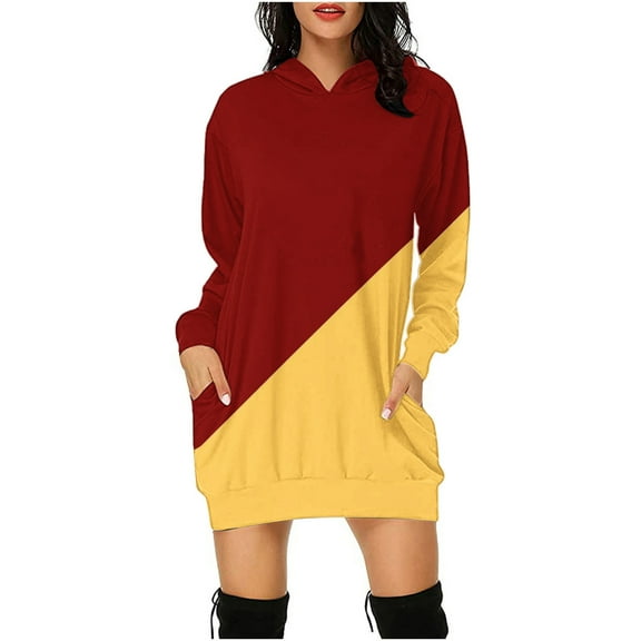 Holiday Dresses for Women Casual Lightweight Hoodies Dress Mini Printed Pullover Sweatshirts Dress with Pockets