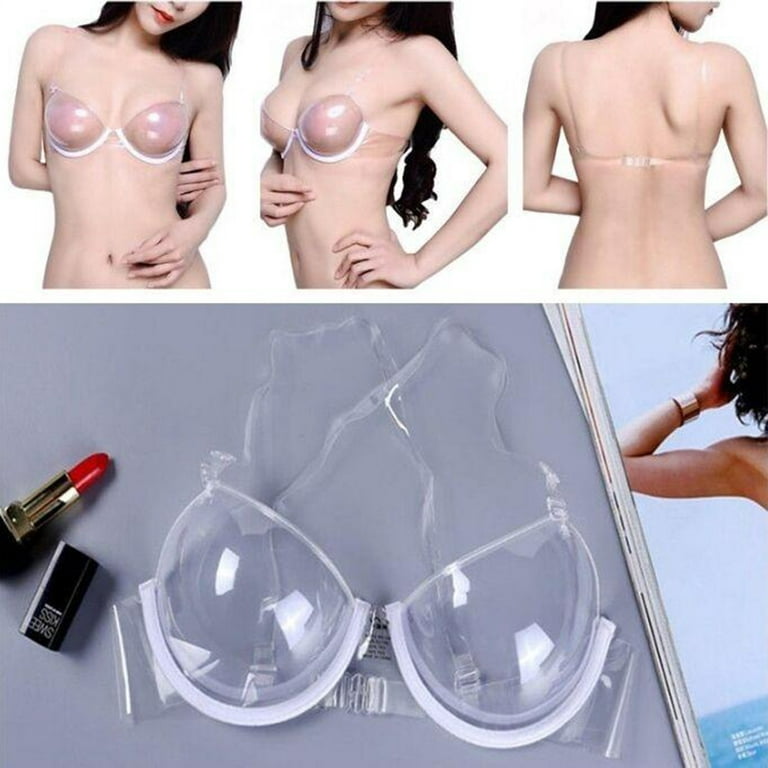 HEMOTON Women's Soft Sexy Bra Disposable Clear Strap See-Through Underwear  Transparent Lingerie Size 34