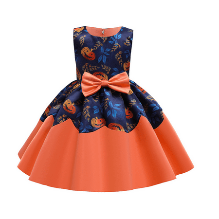 

Carolilly Baby Girls Halloween Skirt Kids Sleeveless Round Collar Mid-length Printed Princess Dress 2-10 Years