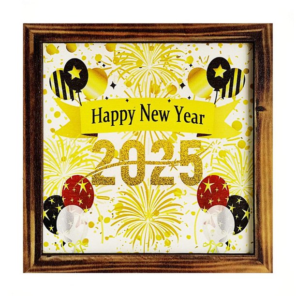 Decoración De Madera Para Año Nuevo 2025 Letrero De Madera Para Año Nuevo Decoración Rústica Para El Hogar Para Mesa O Pared (Con Orificio Para Colgar)