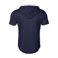 thumbnail image 5 of Men's Summer Short Sleeve Hooded Sweatshirt with Zipper Pocket, Oversized Casual Pullover for Sports, Warm Weather,Navy,2XL, 5 of 6