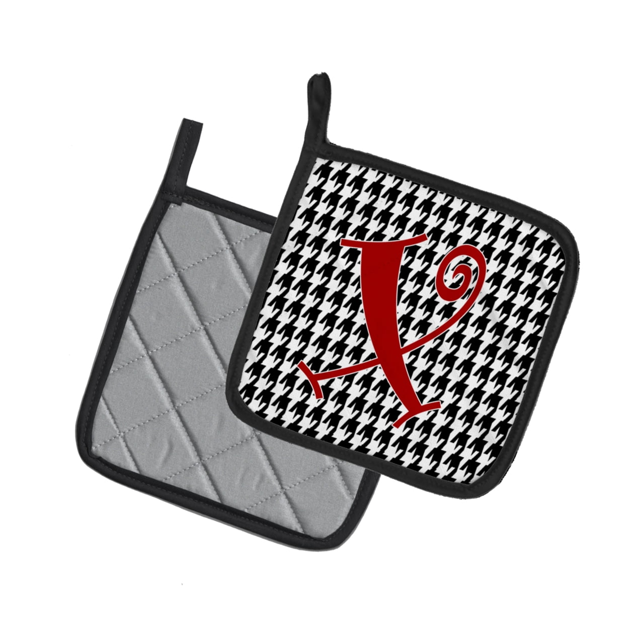 Monogram Initial X Houndstooth Black Pair of Pot Holders