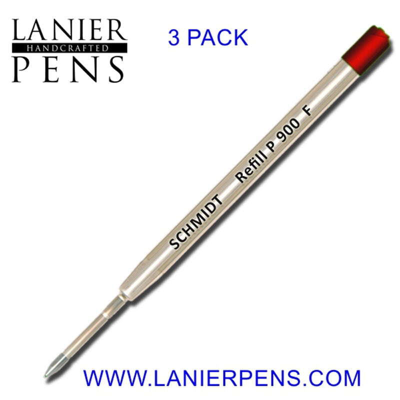 Schmidt P900 Parker Style Ballpoint Pen Refill - Red, Fine Point 0.6mm, 3 Pack