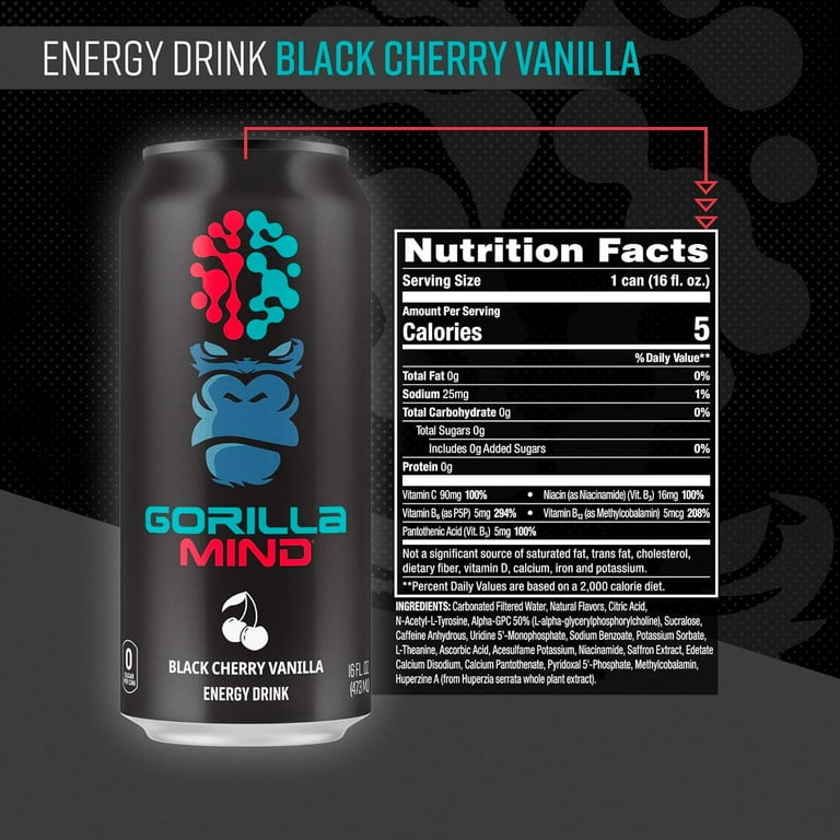 Gorilla Mind Energy Drink, Amplified Focus, Nootropic Formula, 0
