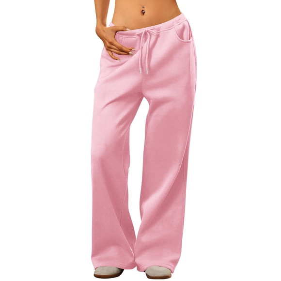 Women's High Waist Wide Leg Sweatpants, Solid Color Drawstring Casual Pants, Loose Fit Lounge Pants with Pockets, Comfortable Elastic Waist, Everyday Athleisure Wear Pink S