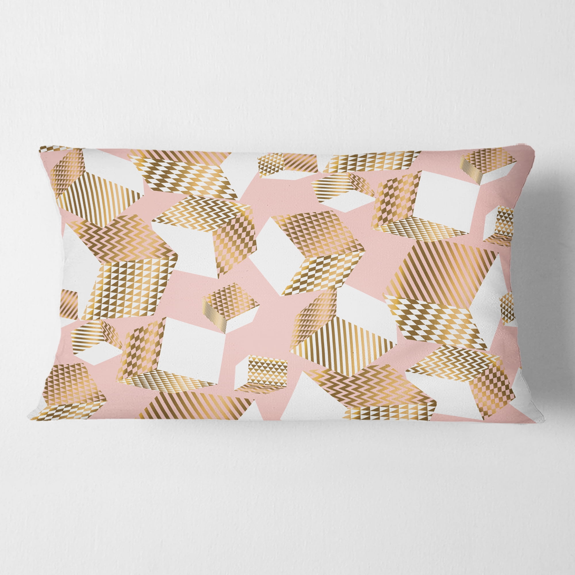 Designart Gold And Rose Cubes I' Mid-Century Modern Throw Pillow - 12x20