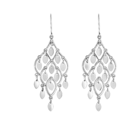 10kt Gold White Finish Shiny Chandelier Drop Earring with Euro Wire Clasp
