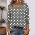 thumbnail image 2 of Feancey 3/4 Length Sleeve Blouses for Women Dressy Casual Polka Dot Print Button Up Shirts Smocked Cuffs Crewneck Pullover Tops Gray XL, 2 of 8