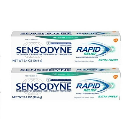 (2 Pack) Sensodyne Rapid Relief Sensitivity Toothpaste for Sensitive Teeth, Extra Fresh, 3.4