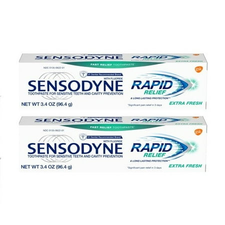 - (2 Pack) Sensodyne Rapid Relief Sensitivity Toothpaste for Sensitive Teeth, Extra Fresh, 3.4 ounce