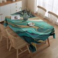 thumbnail image 2 of Teal Marble Gold Line Pattern Rectangle Tablecloth 60"x84",Waterproof Polyester Rectangle Table Cloth, Wipeable Spillproof Polyester Tablecloth for Dining, Camping, Indoor and Outdoor, 2 of 5