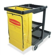 Rubbermaid Commercial Janitor Cart With Zipper Yellow Vinyl Bag 3 Shelf - 4", 8" Caster Size - 21.8" Width x 46" Depth x 38.4" Height - Black