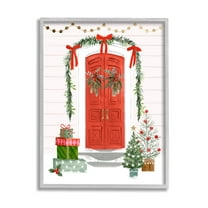 Stupell Industries Red Jolly Christmas Doorway Graphic Art Gray Framed Art Print Wall Art, Design by Victoria Barnes