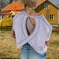 thumbnail image 2 of XQYLOS Girls Backless Hollow Out Tops, Loose Short Sleeve Round Neck T Shirts, Comfortable Breathable Summer Fashion Tees, 2 of 5