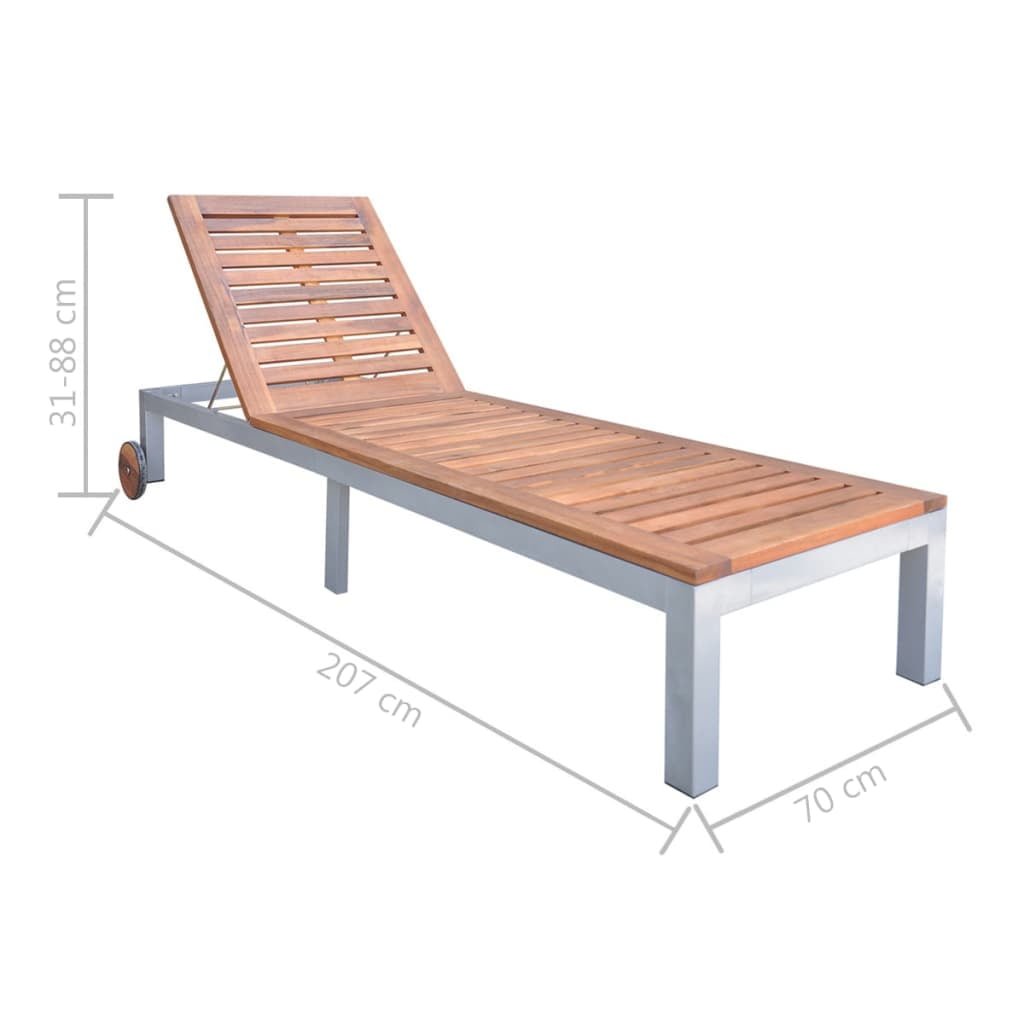 Lowestbest Acacia Wood Chaise Lounge, Armrest recliner with Two Casters for Indoor/Outdoor Lowestbest Acacia Wood Chaise Lounge, Armrest recliner with Two Casters for Indoor/Outdoor