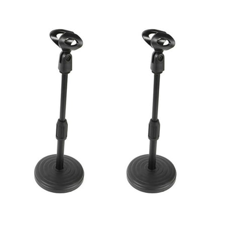 2pcs Desktop Microphone Stand Adjustable Table Mic Stand Tabletop Mic Holder with Mic Clip for Meetings Lectures Podcast Livestream ( Black )