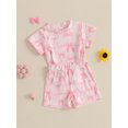 thumbnail image 5 of Toddler Baby Girls Shorts Clothing Set 6 12 18 24 Months 2T 3T Bow Print Short Sleeve Round Neck Tops Elastic Waistband Pockets Shorts Outfits, 5 of 9