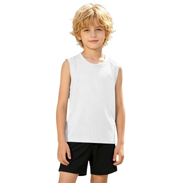 Boys Tank Tops Kids Mesh Quick Dry Sleeveless Athletic Shirts Youth Workout Performance Tops,9-10 Years