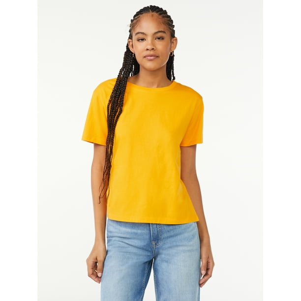Free Assembly Women's Boxy Cropped Tee with Short Sleeves
