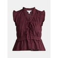 thumbnail image 5 of Time And Tru Women's Textured Tie Front Top, Sizes XS-XXXL, 5 of 5