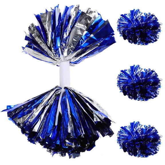 Worgeous 4Pcs Blue Silver Round Cheerleading Pom Poms Portable Cheerleader Props for Sports Meetings