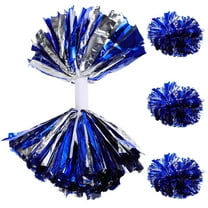 Worgeous 4Pcs Blue Silver Round Cheerleading Pom Poms Portable Cheerleader Props for Sports Meetings