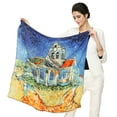 thumbnail image 1 of Grace Scarves 100% Silk Scarf With Hand Rolled Edges, Large, Vincent van Gogh, The Church at Auvers, 1 of 4