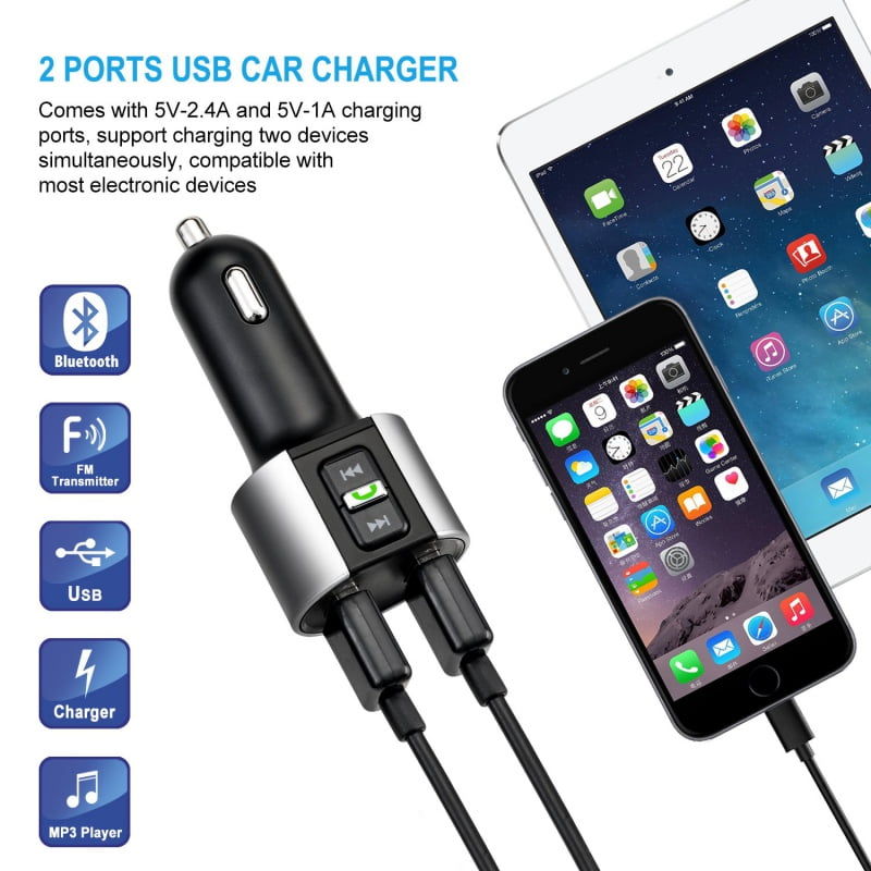 Fm Transmitter Aux Bluetooth Modulator Kit Hands Free Car Audio Mp3 Player With 3 4a Fast Charging Dual Usb Car Charger Walmart Com